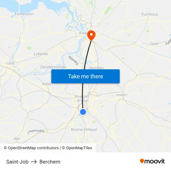 Saint-Job to Berchem map