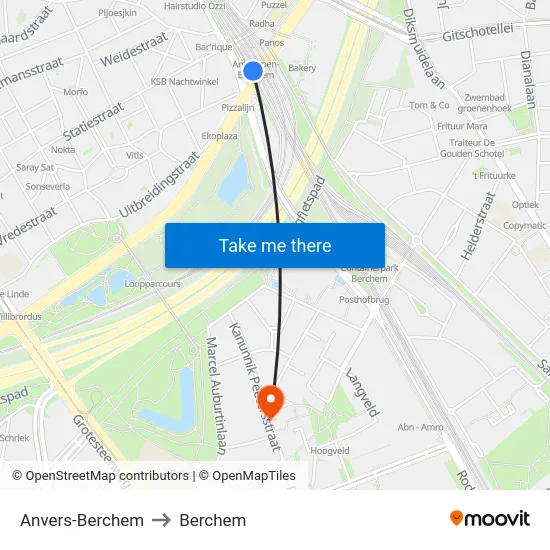 Anvers-Berchem to Berchem map