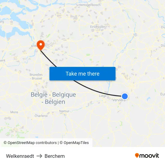 Welkenraedt to Berchem map