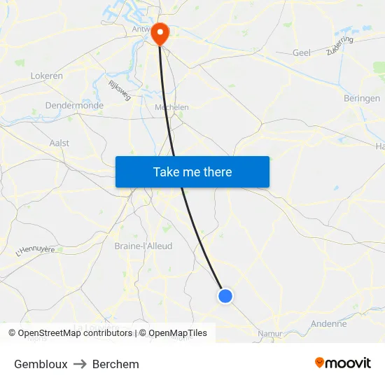 Gembloux to Berchem map