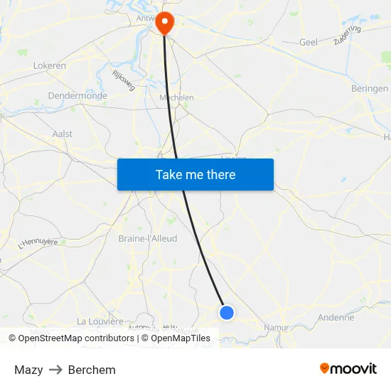 Mazy to Berchem map