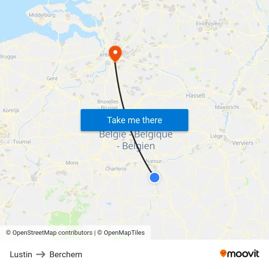 Lustin to Berchem map