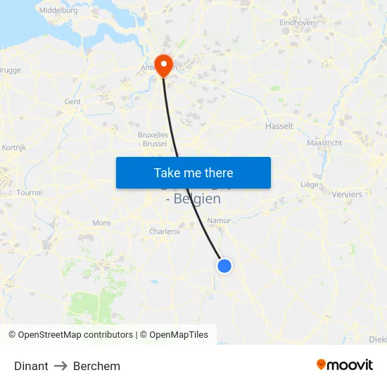 Dinant to Berchem map