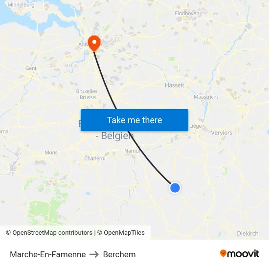 Marche-En-Famenne to Berchem map