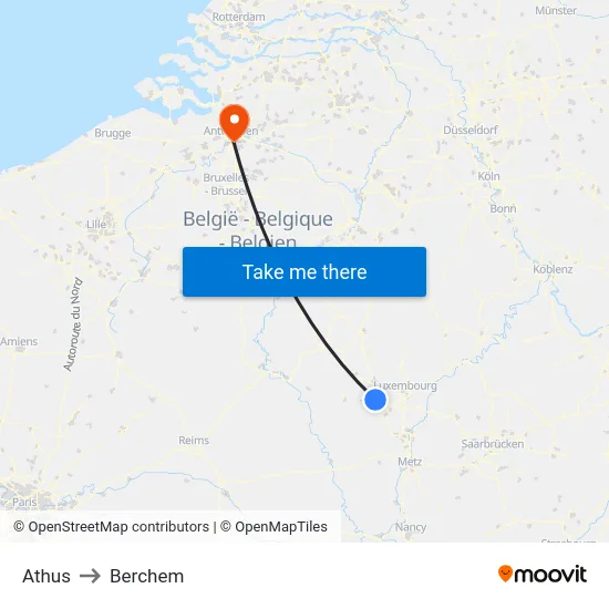 Athus to Berchem map