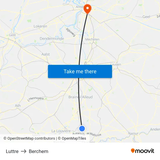 Luttre to Berchem map