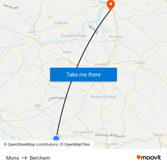 Mons to Berchem map