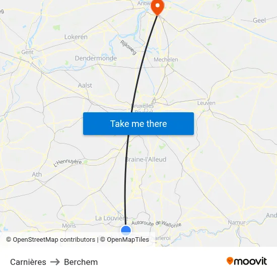 Carnières to Berchem map