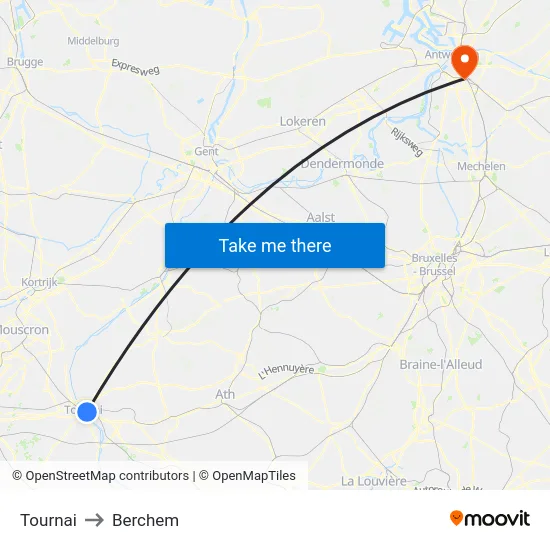 Tournai to Berchem map