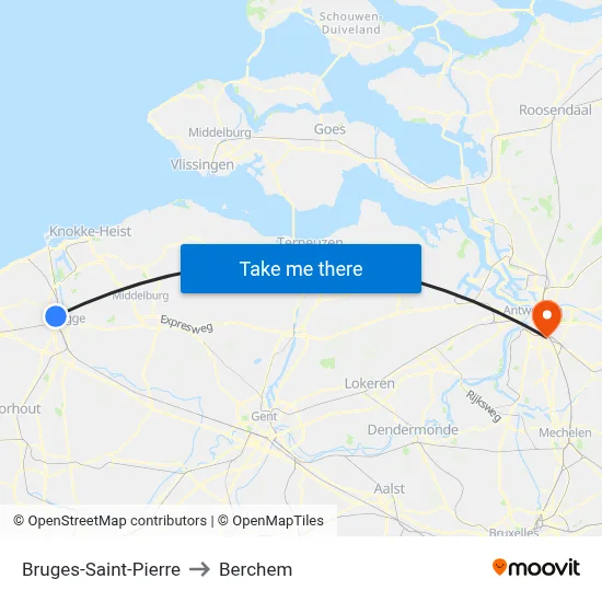 Bruges-Saint-Pierre to Berchem map
