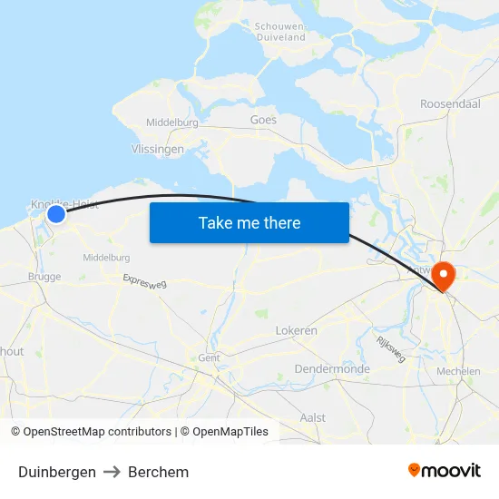 Duinbergen to Berchem map