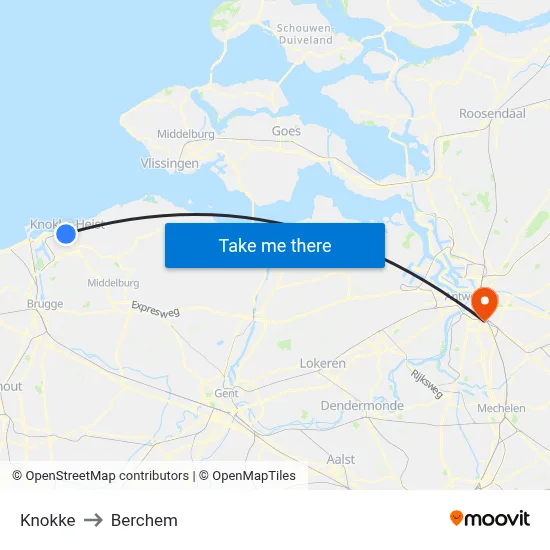 Knokke to Berchem map