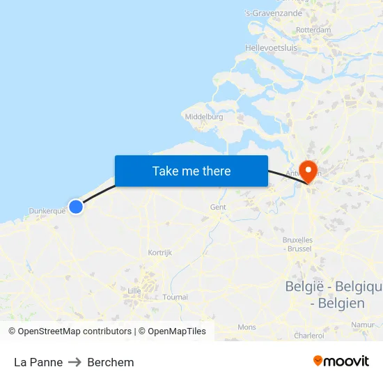 La Panne to Berchem map