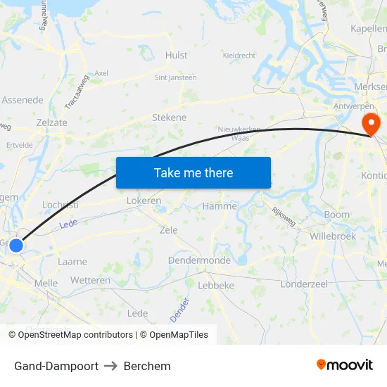 Gand-Dampoort to Berchem map