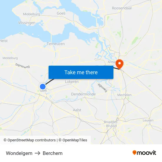 Wondelgem to Berchem map