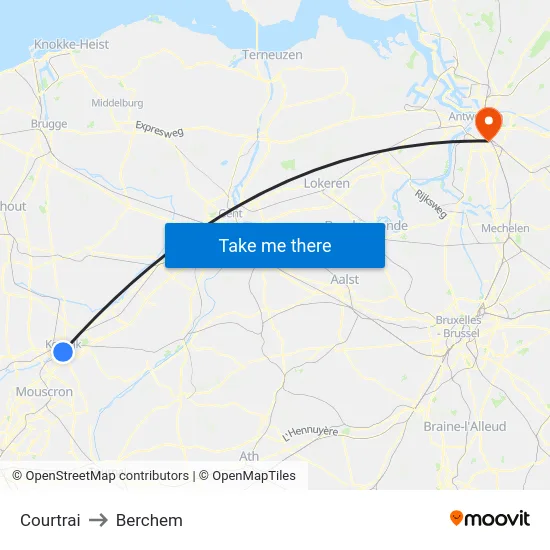 Courtrai to Berchem map
