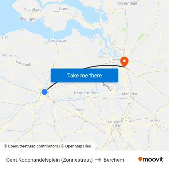 Gent Koophandelsplein (Zonnestraat) to Berchem map