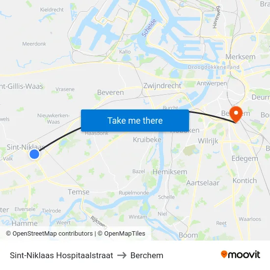Sint-Niklaas Hospitaalstraat to Berchem map