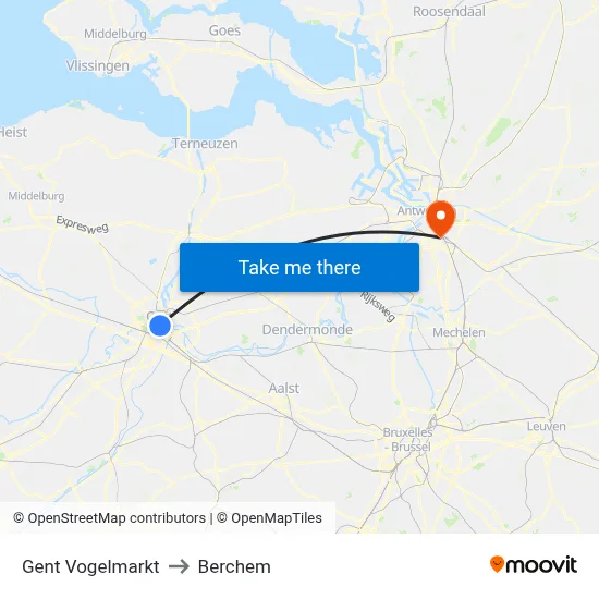 Gent Vogelmarkt to Berchem map