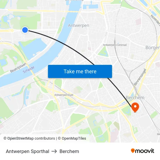 Antwerpen Sporthal to Berchem map