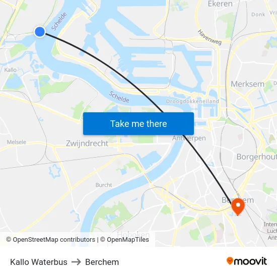 Kallo Waterbus to Berchem map
