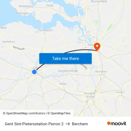 Gent Sint-Pietersstation Perron 2 to Berchem map