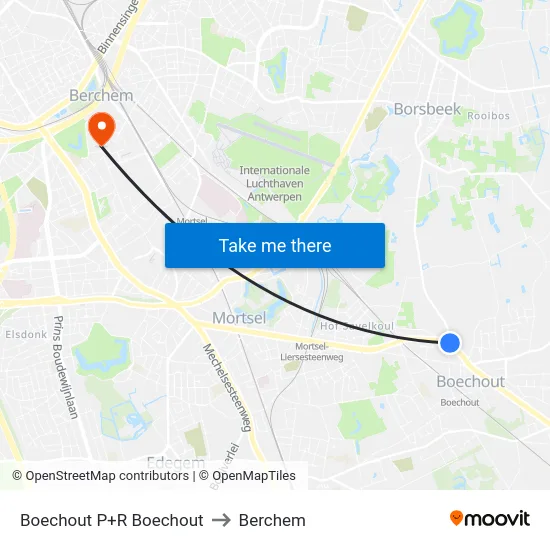 Boechout P+R Boechout to Berchem map