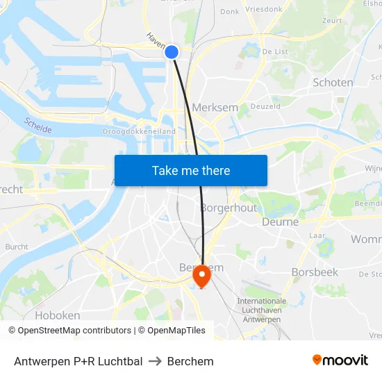 Antwerpen P+R Luchtbal to Berchem map