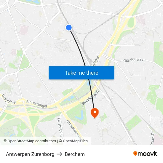 Antwerpen Zurenborg to Berchem map