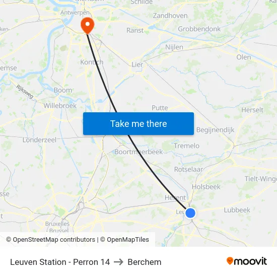 Leuven Station - Perron 14 to Berchem map