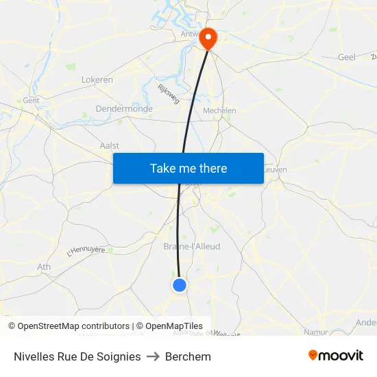 Nivelles Rue De Soignies to Berchem map