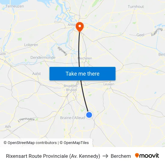Rixensart Route Provinciale (Av. Kennedy) to Berchem map