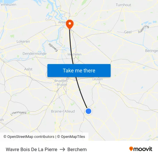 Wavre Bois De La Pierre to Berchem map