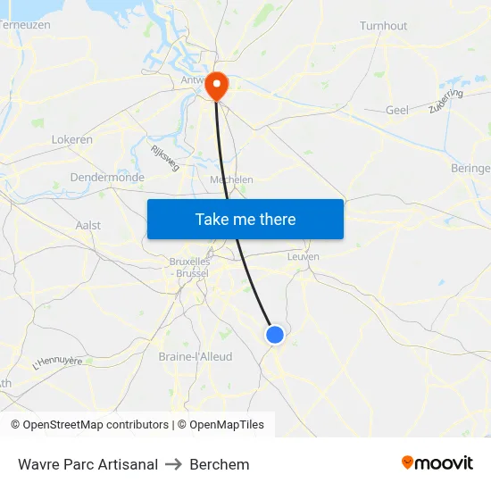 Wavre Parc Artisanal to Berchem map