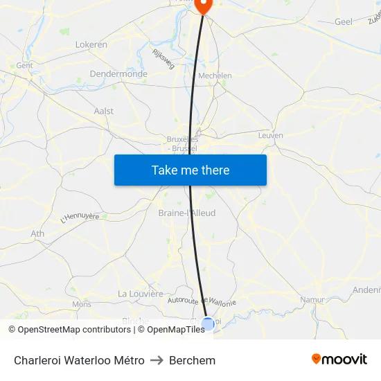 Charleroi Waterloo Métro to Berchem map
