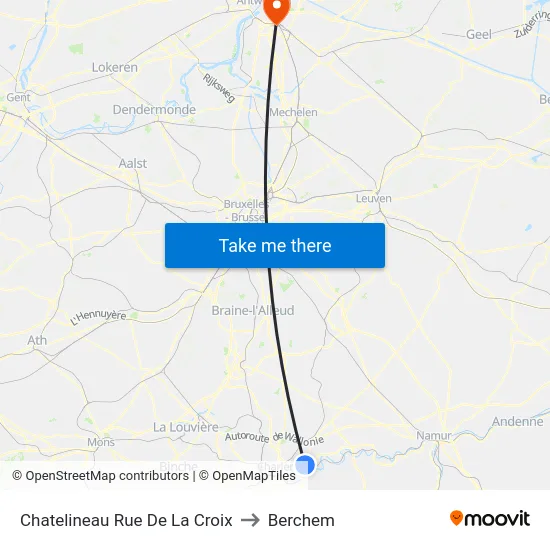 Chatelineau Rue De La Croix to Berchem map