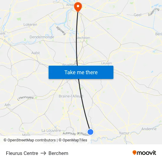 Fleurus Center to Berchem map