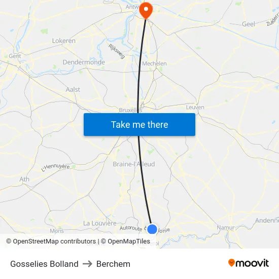 Gosselies Bolland to Berchem map