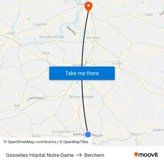 Gosselies Hôpital Notre-Dame to Berchem map