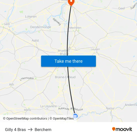 Gilly 4 Bras to Berchem map