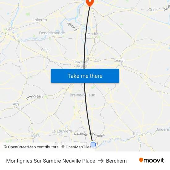 Montignies-Sur-Sambre Neuville Place to Berchem map