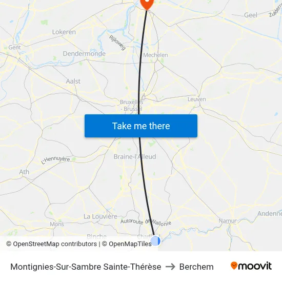Montignies-Sur-Sambre Sainte-Thérèse to Berchem map