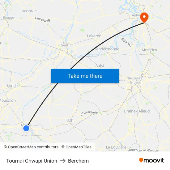 Tournai Chwapi Union to Berchem map