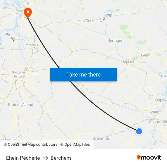 Ehein Pêcherie to Berchem map