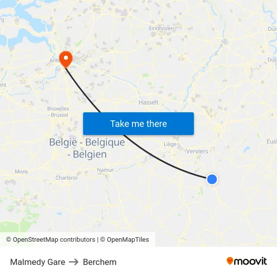 Malmedy Gare to Berchem map