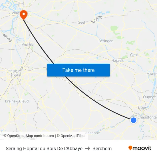 Seraing Hôpital du Bois De L'Abbaye to Berchem map