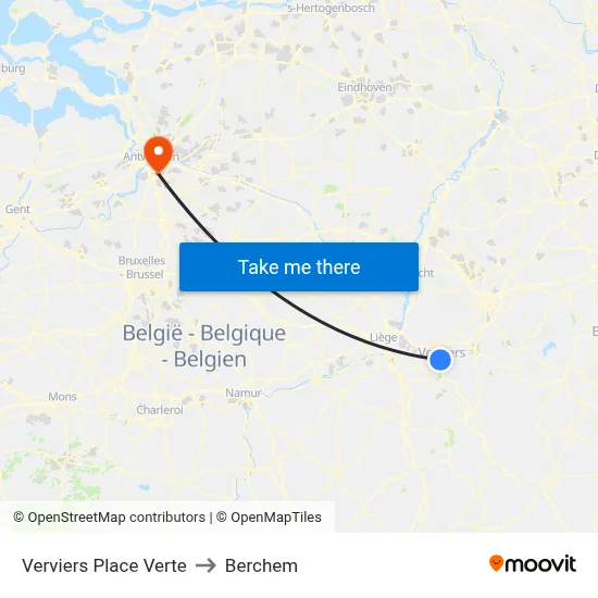 Verviers Place Verte to Berchem map