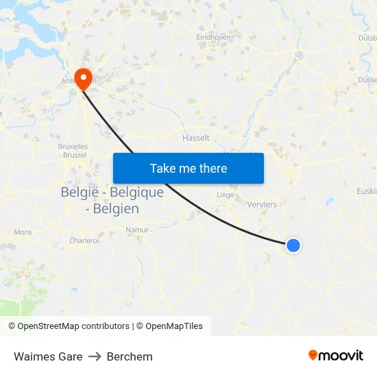 Waimes Gare to Berchem map