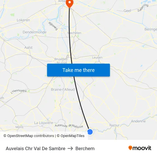 Auvelais Chr Val De Sambre to Berchem map