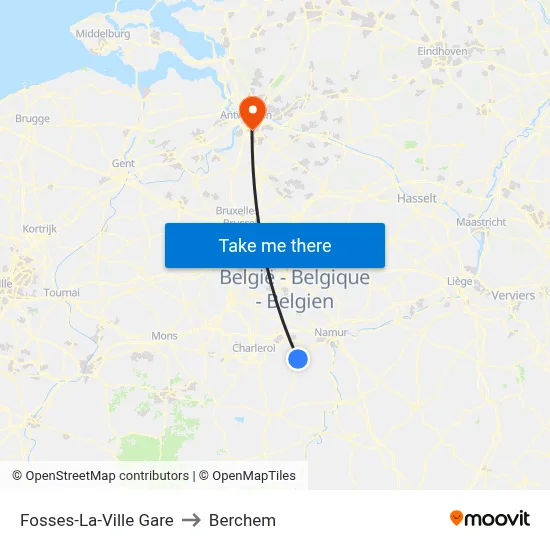 Fosses-La-Ville Gare to Berchem map